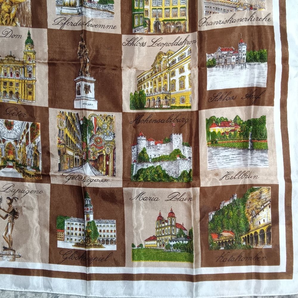 Vintage Souvenir Austrian Scarf Scenic Silky Square Made in Italy - Picture 5 of 6
